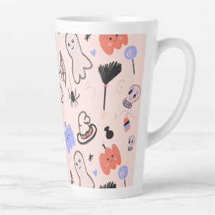 Tasse Latte Café aux gribouillis sur le thème rétro d'Hallowee