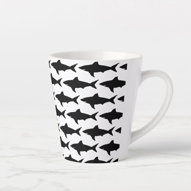 Tasse Latte Café motif de poissons de requin noir et blanc  (Droite)
