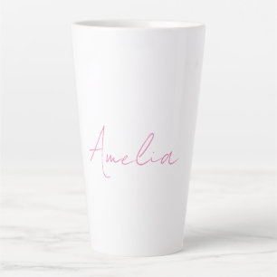 Tasse Latte Calligraphie Élégant rose blanc Nom personnalisé