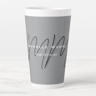 Tasse Latte Calligraphie gris-noir monogramme