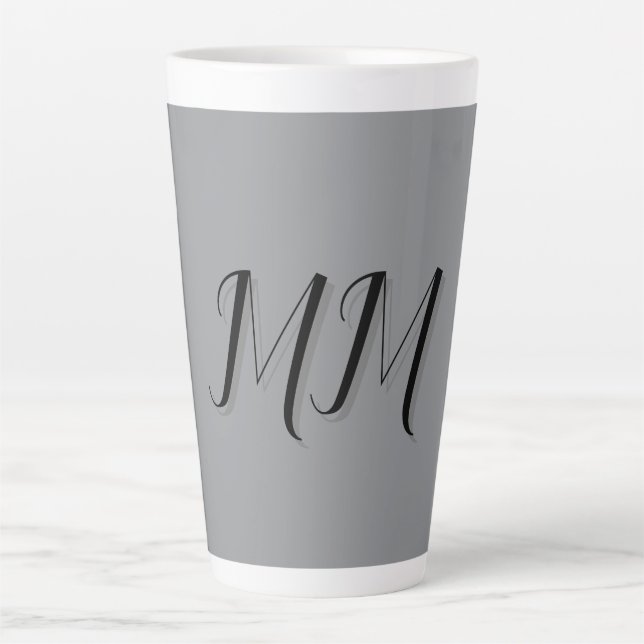Tasse Latte Calligraphie gris-noir monogramme (Devant)
