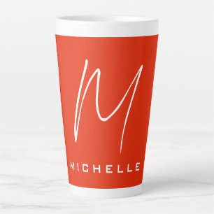 Tasse Latte Calligraphie stylisé blanc rouge monogramme votre