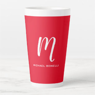 Tasse Latte Calligraphie stylisé blanc rouge monogramme votre 