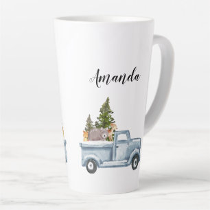 Tasse Latte Camion de Noël avec pins et animaux de forêt