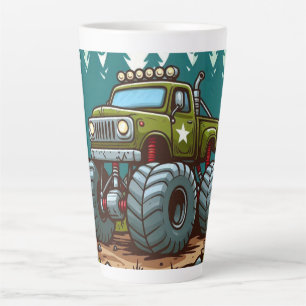 Tasse Latte Camion Monster Vert dans la forêt
