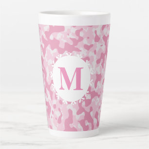 Tasse Latte Camouflage rose Monogramme initial