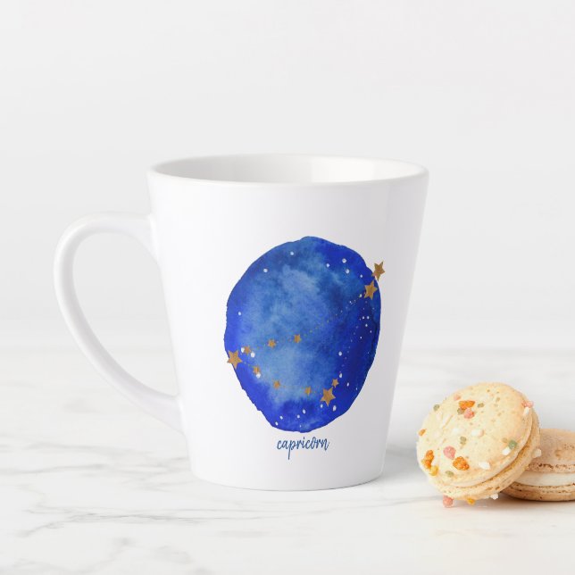 Tasse Latte Capricorne Aquarelle Constellation Zodiac (En situation)