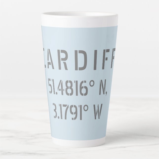 Tasse Latte Cardiff Wales Latitude & Longitude (Devant)