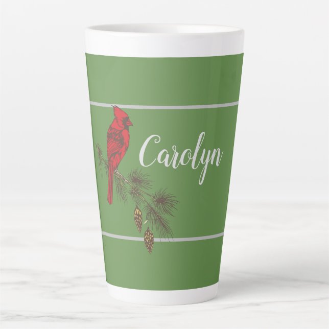 Tasse Latte Cardinal Rouge Vacances personnalisées (Devant)