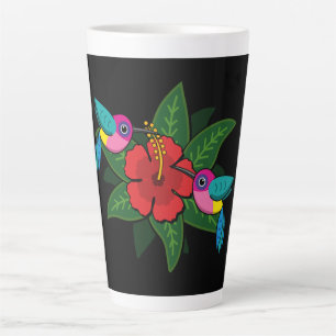 Tasse Latte Caricature à fleurs d'Hibiscus sur de mignons coli