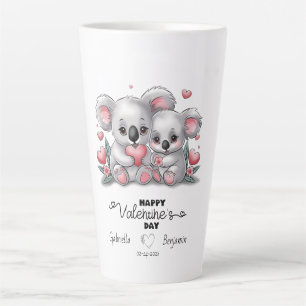 Tasse Latte Caricature adorée Koala Coeurs Saint Valentin