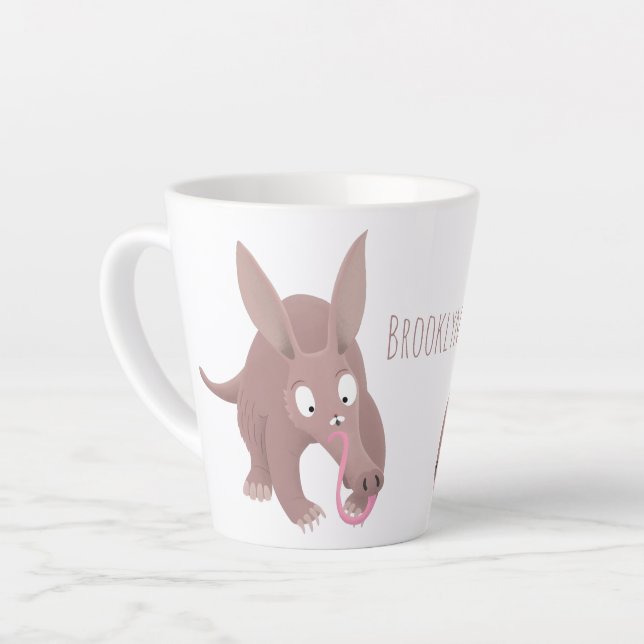 Tasse Latte Caricature amusante de Aardvark (Angle gauche)