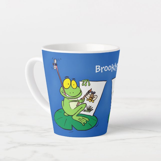Tasse Latte Caricature amusante de grenouille verte (Angle gauche)