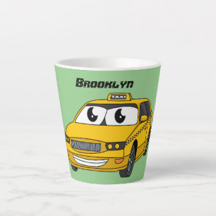 Tasse Latte Caricature amusante de taxi jaune mignon