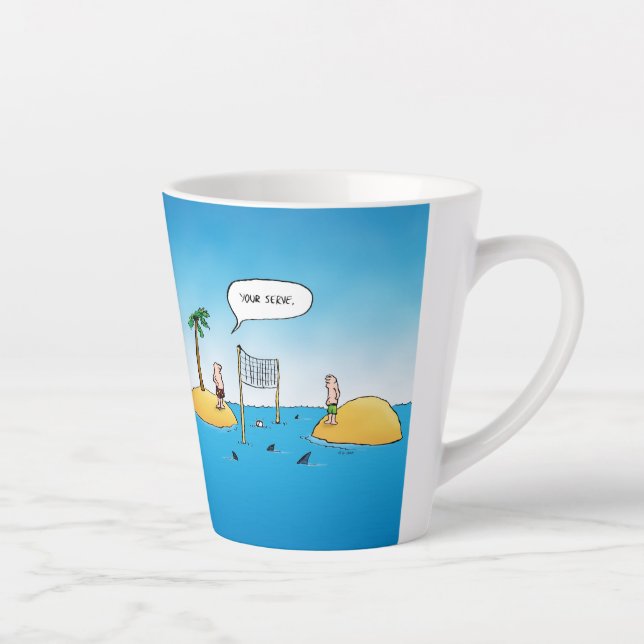 Tasse Latte Caricature amusante de volley-ball de requin (Droite)