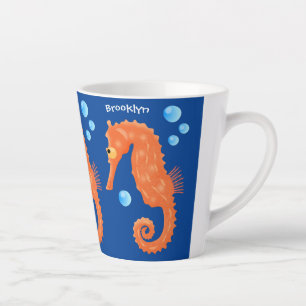Tasse Latte Caricature de bulles d'hippocampe orange