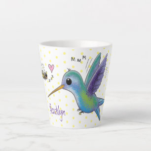 Tasse Latte Caricature de colibri d'abeille mignonne
