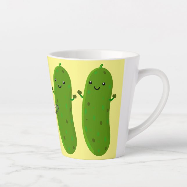 Tasse Latte Caricature de cornichon joyeux (Droite)