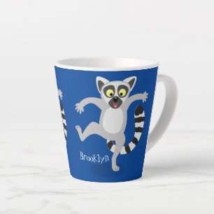 Tasse Latte Caricature de danse lémurienne en anneau mignon