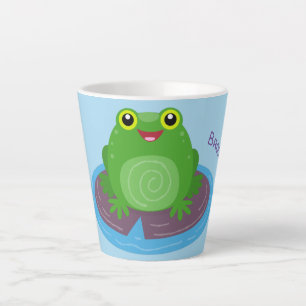 Tasse Latte Caricature de grenouille verte mignonne