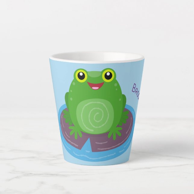 Tasse Latte Caricature de grenouille verte mignonne (Devant)