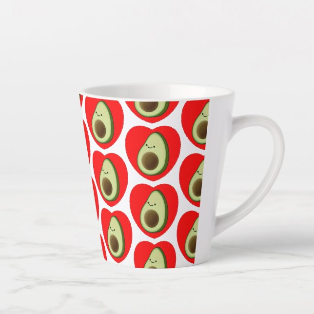 Tasse Latte Caricature De L'Avocado Mignonne Dans Le Coeur Rou (Droite)