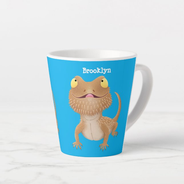 Tasse Latte Caricature de lézard de dragon à barbe (Angle droit)