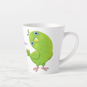 Tasse Latte Caricature de perruche verte curieuse