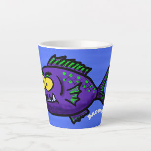 Tasse Latte Caricature de poisson de Piranha