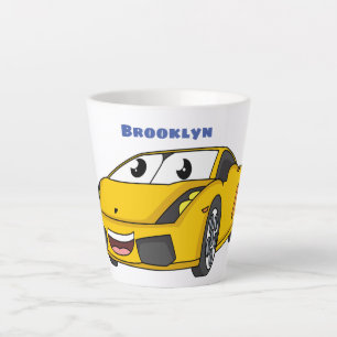 Tasse Latte Caricature de voiture sport jaune joyeux