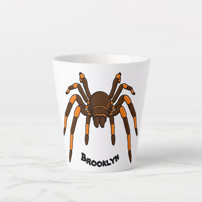 Tasse Latte Caricature déplaisante de tarantule brun et orange (Devant)
