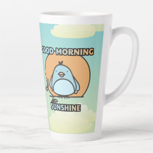 Tasse Latte Caricature d'oiseau mignon bonjour