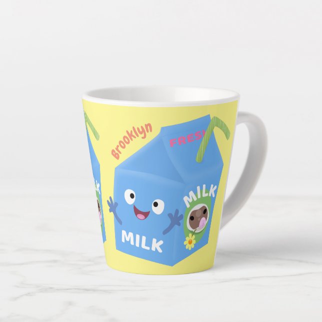 Tasse Latte Caricature en carton de lait joyeux (Angle droit)