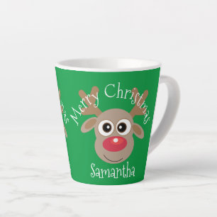 Tasse Latte Caricature en latte verte Reindeer de Noël