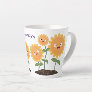 Tasse Latte Caricature joli tournesol souriant illustration