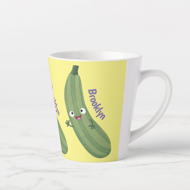 Tasse Latte Caricature joyeux de courgettes mignonnes (Droite)