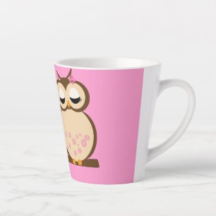 Tasse Latte Caricature mignonne de la mère et du bébé hibou La