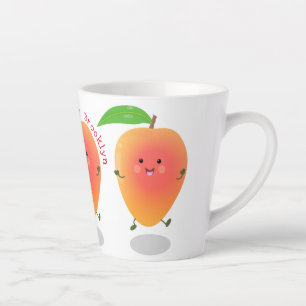Tasse Latte Caricature mignonne de mangue joyeuse