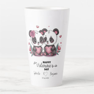 Tasse Latte Caricature mignonne Panda Les amoureux Coeurs Sain
