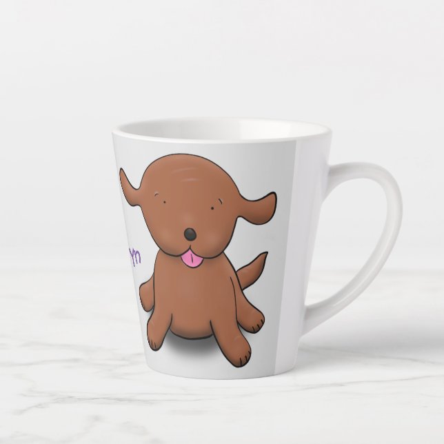 Tasse Latte Caricature pour chien de chiot joyeux (Droite)
