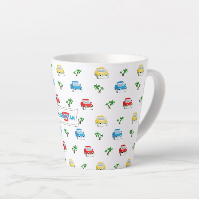 Tasse Latte Caricature pour enfants de voitures rouge, bleu et (Angle droit)