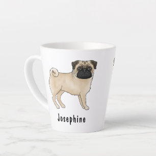 Tasse Latte Carlin Fawn mignon chien de dessin avec nom person