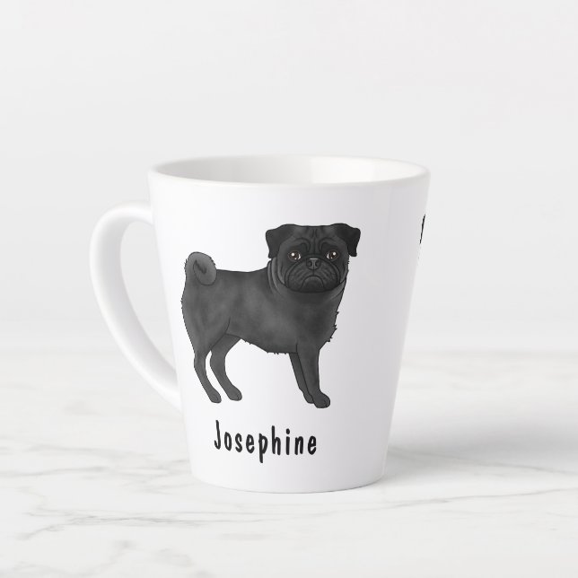 Tasse Latte Carlin noir mignon chien de dessin avec nom person (Angle gauche)