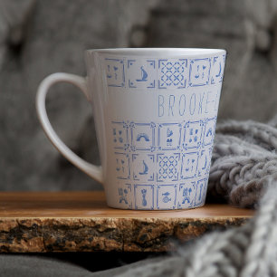 Tasse Latte Carreau de Delft bleu et blanc à l'aquarelle   Mon