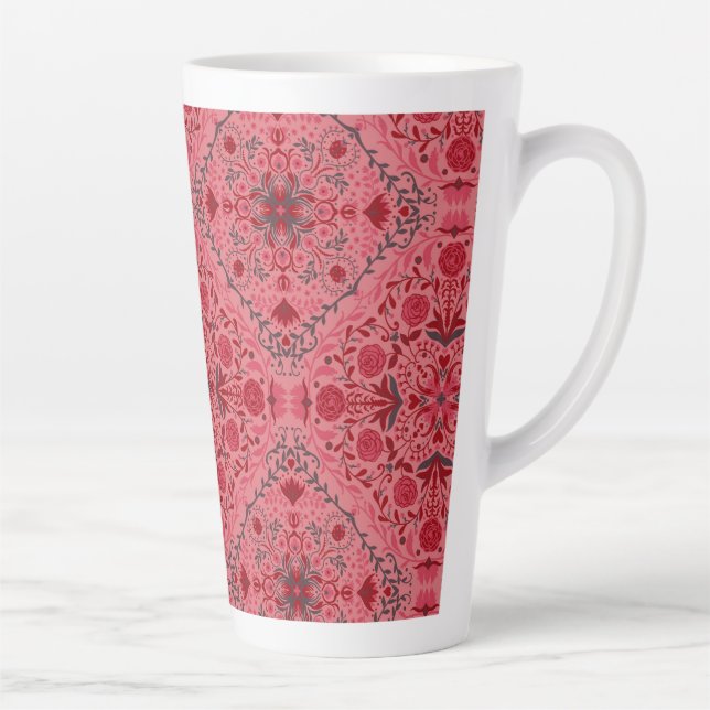 Tasse Latte Carreaux floraux en rouge et pastèque rose (Droite)