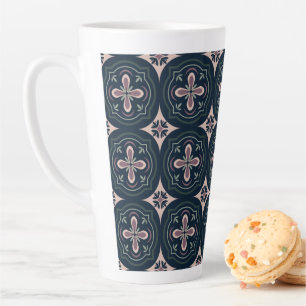Tasse Latte carreaux géométriques floraux de couleur terreuse
