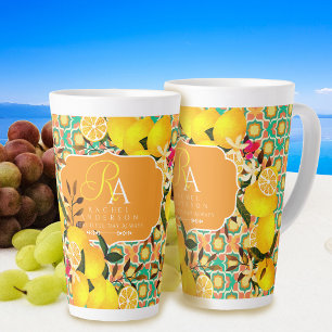 Tasse Latte Carreaux Méditerranéens au Citron Orange Vert