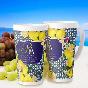 Tasse Latte Carreaux méditerranéens Lemon Navy