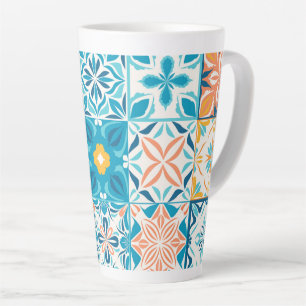 Tasse Latte Carrelage orange et bleu
