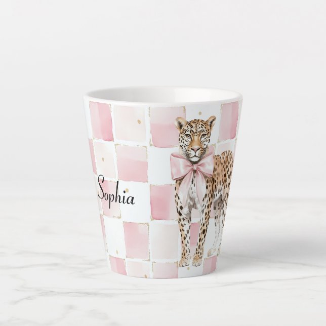 Tasse Latte Carrés de la ceinture rose léopard (Devant)